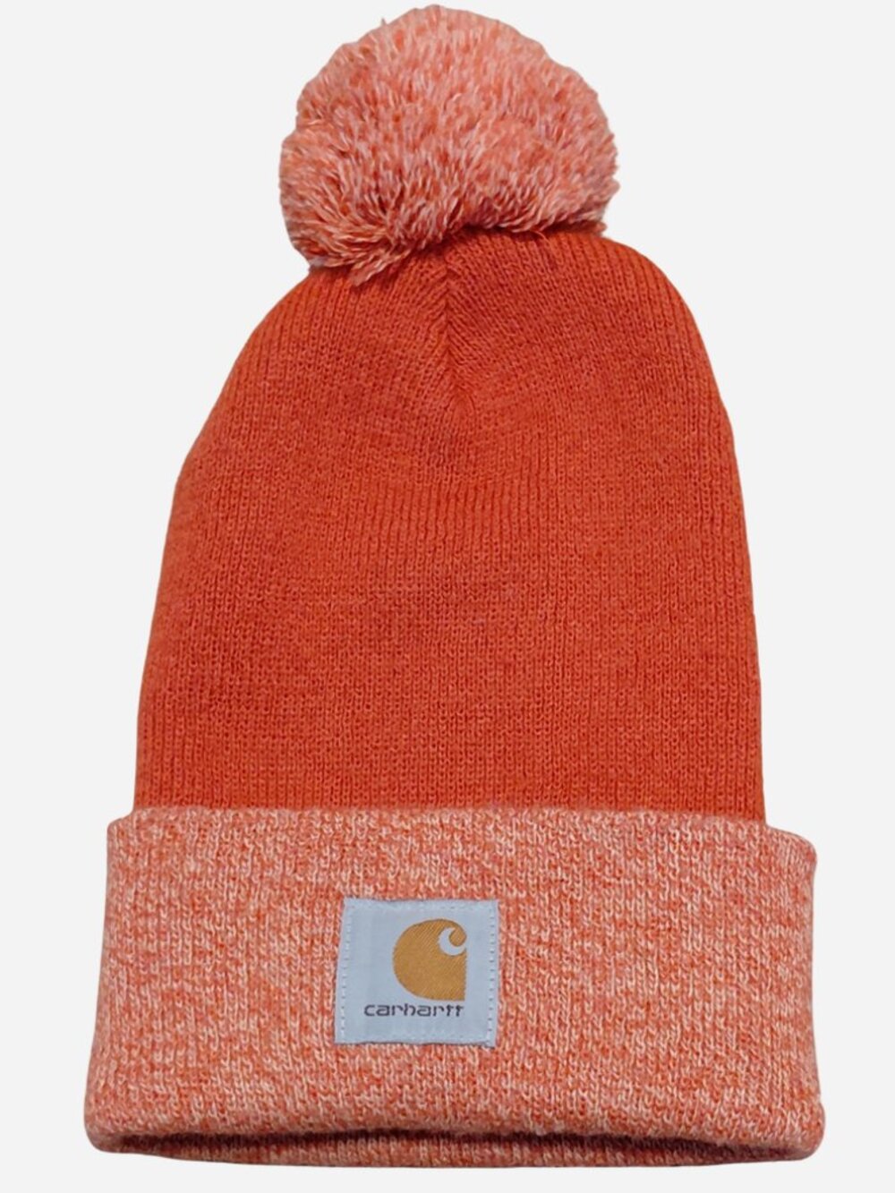 Carhartt Women's Lookout Pom Cuffed Knit Beanie Hat in Rust Orange